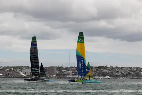 sailgp catamarans in a race